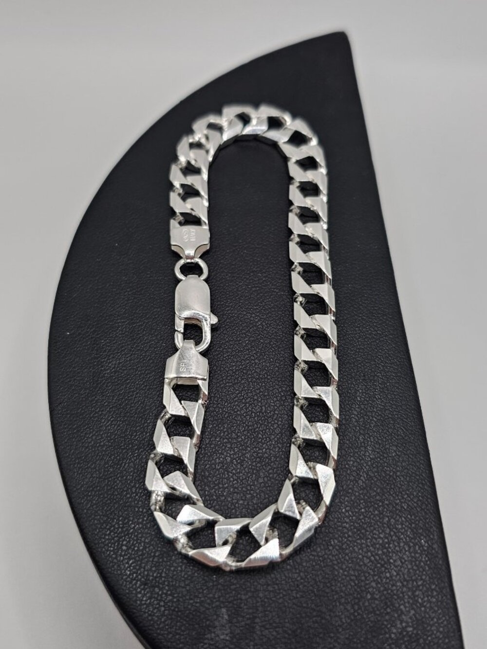 Silver 925 High Polished Diamond Cut 10 Sided Squared Curb Bracelet 7.2mm 8 inch